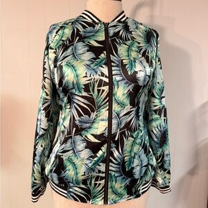 Ava & Viv Black and Green Leaf Bomber Jacket